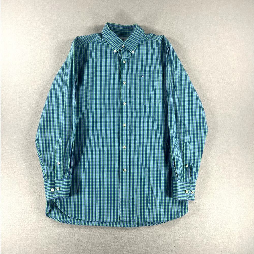 Southern Tide Classic Fit Blue/Green Plaid Check Shirt Mens Size Medium Cotton